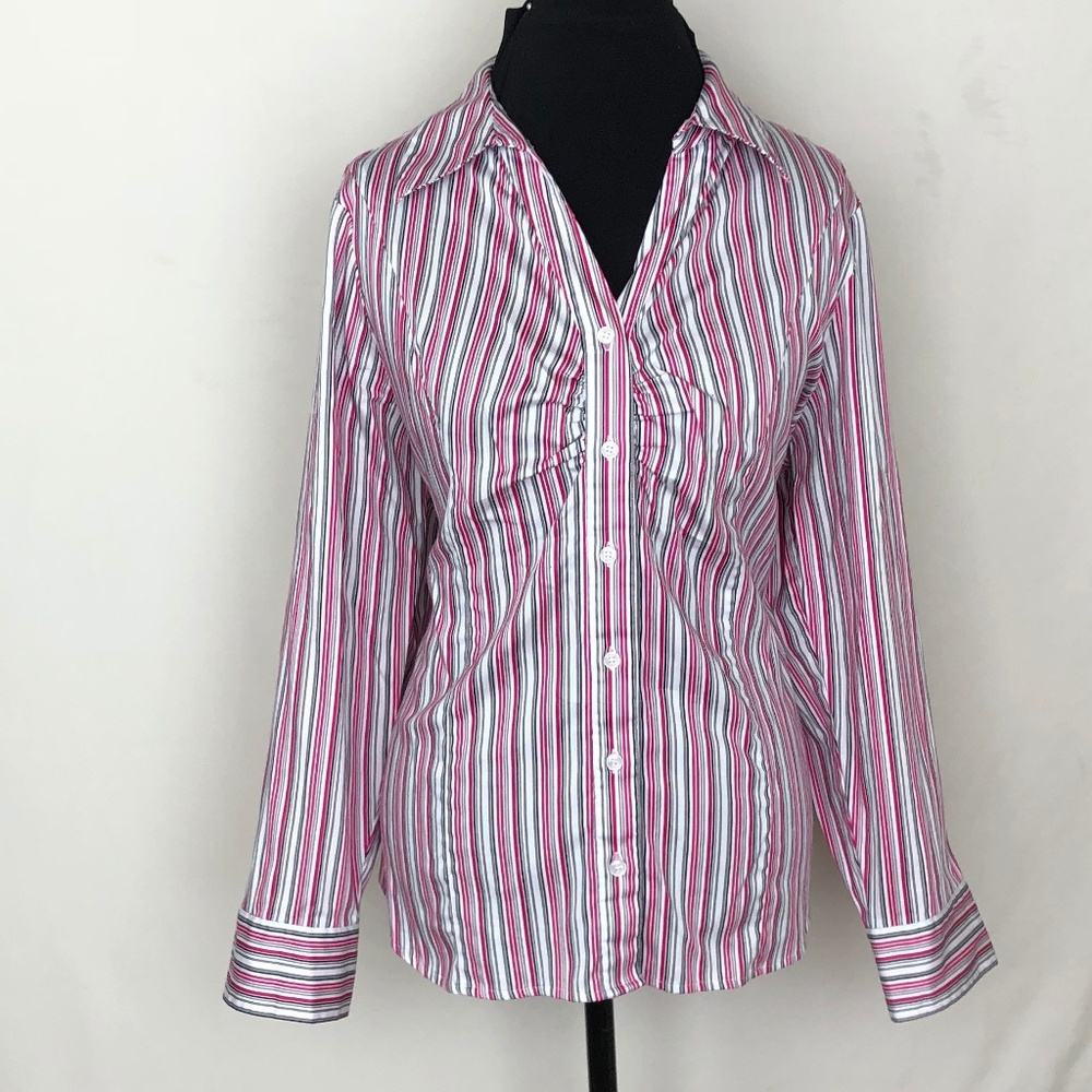 Lane Bryant Button Down Shirt Pink Stripes